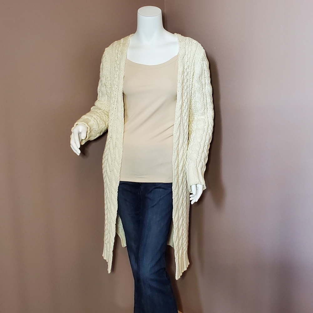 SLOBE IENA cream chunky cotton blend  long cardigan sweater XS/S